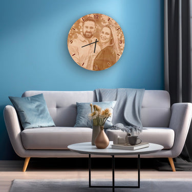 Lesene stenske ure - lastna fotografija, okrogle 50 cm 