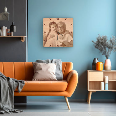 Lesene stenske ure - lastna fotografija, kvadratne 30 cm 
