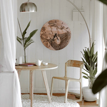 Lesene stenske ure - lastna fotografija, okrogle 50 cm 
